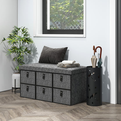 HOMCOM Six-Drawer Shoe Storage Bench, with Padded Top Seat - Dark Grey--ChewyGames-ChewyGames