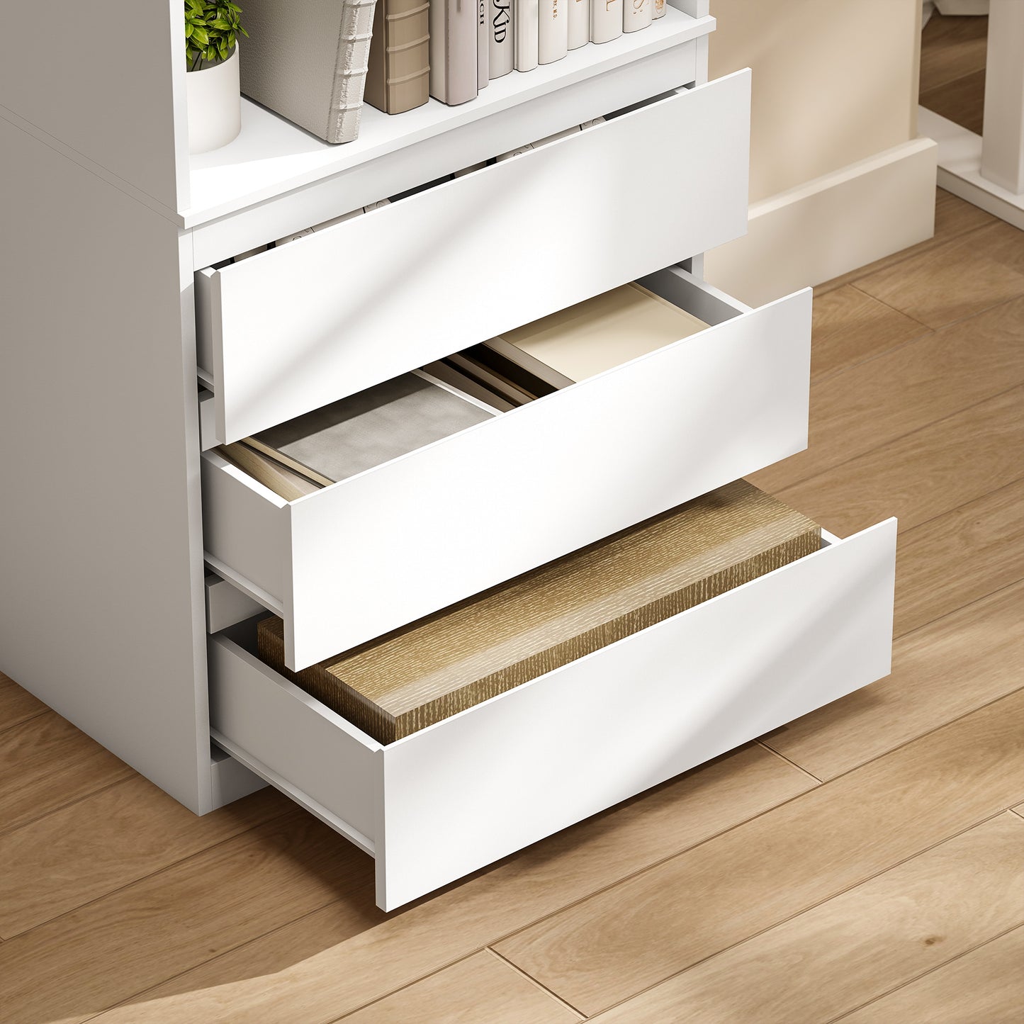 HOMCOM 180cm Tall Bookcase, with Shelves and Drawers - White