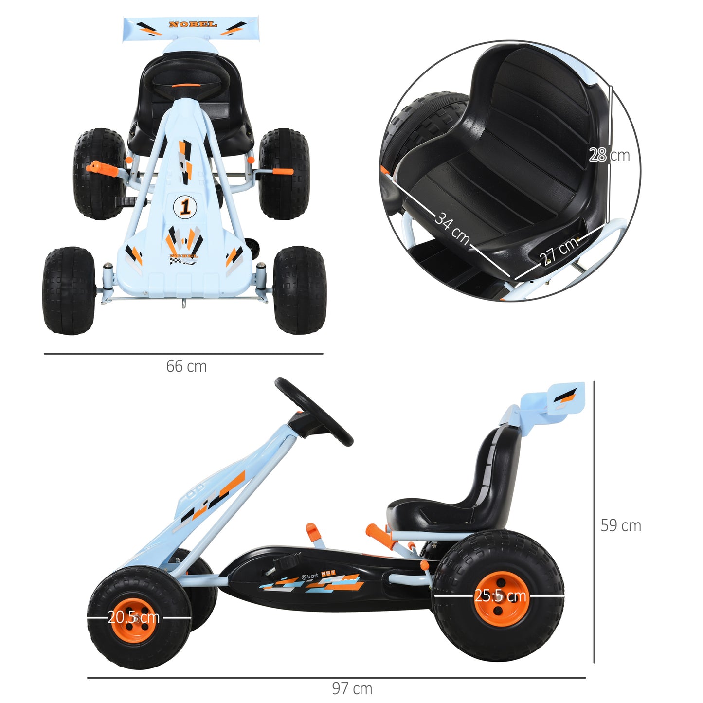 HOMCOM Pedal Go Kart, Kids Ride On Race Car with Brake, Gears Shift, Steering Wheel, Adjustable Seat, Gift for Boys and Girls 3-6 Years Outdoor, Blue