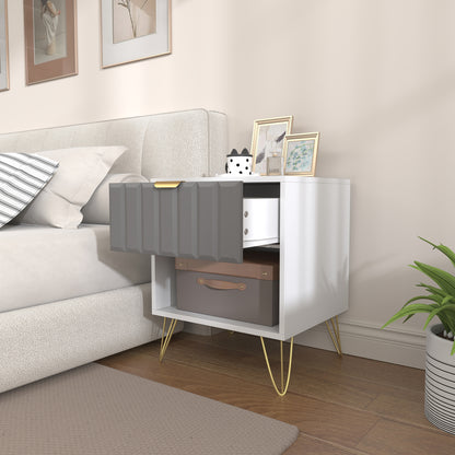 HOMCOM Bedside Table Modern Bedside Cabinet with Drawer and Open Compartment, 45 x 40 x 55, White--ChewyGames-ChewyGames