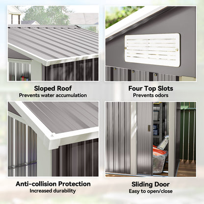 Outsunny Garden Metal Tool Storage Shed with Sliding Door, Sloped Roof and Foundation Kit, 152 x 132 x 188cm, Grey