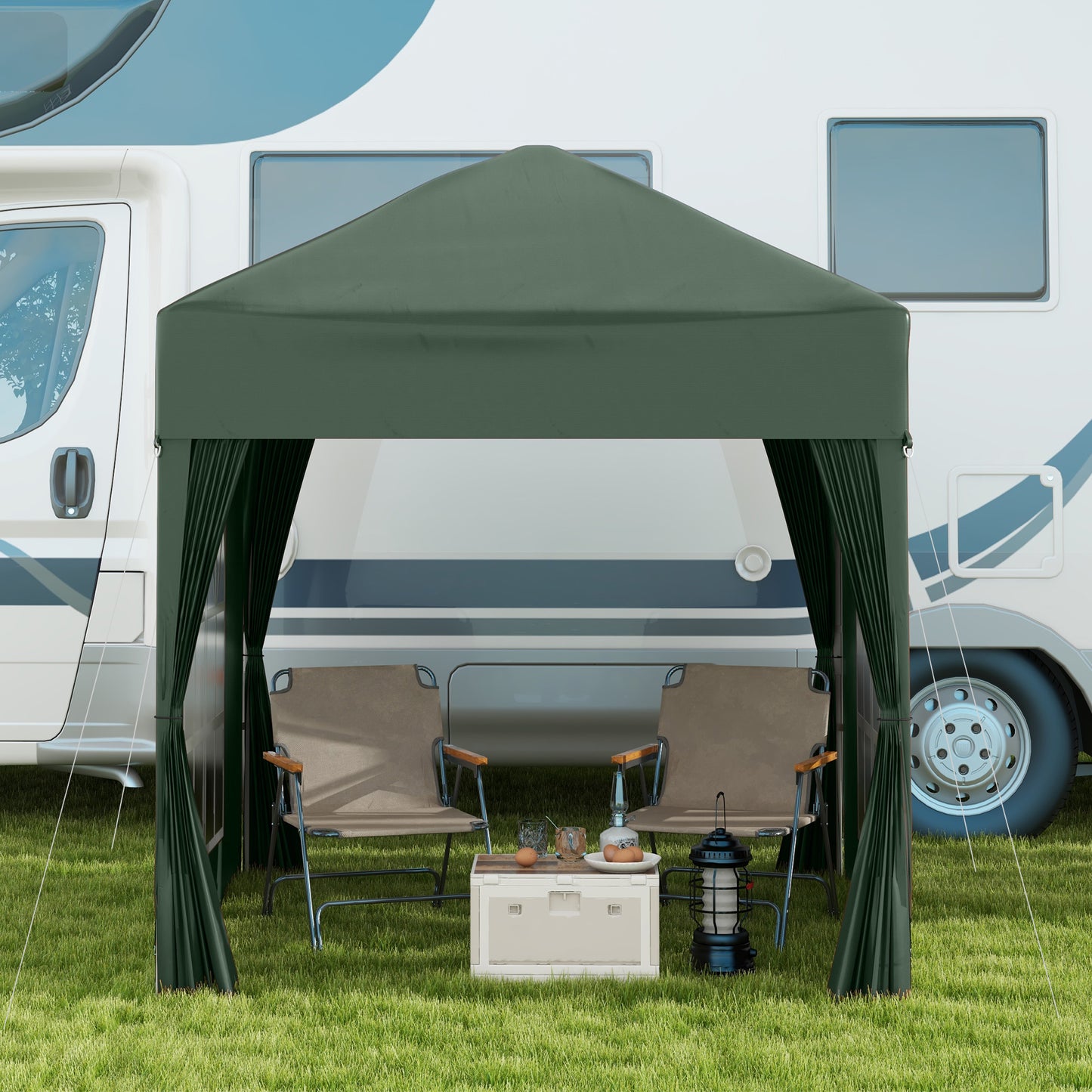 Outsunny 2 x 2 m Garden Pop Up Gazebo, Wedding Party Tent Marquee, Water Resistant Awning Canopy with Sidewalls, Windows, Carry Bag, Green--ChewyGames-ChewyGames