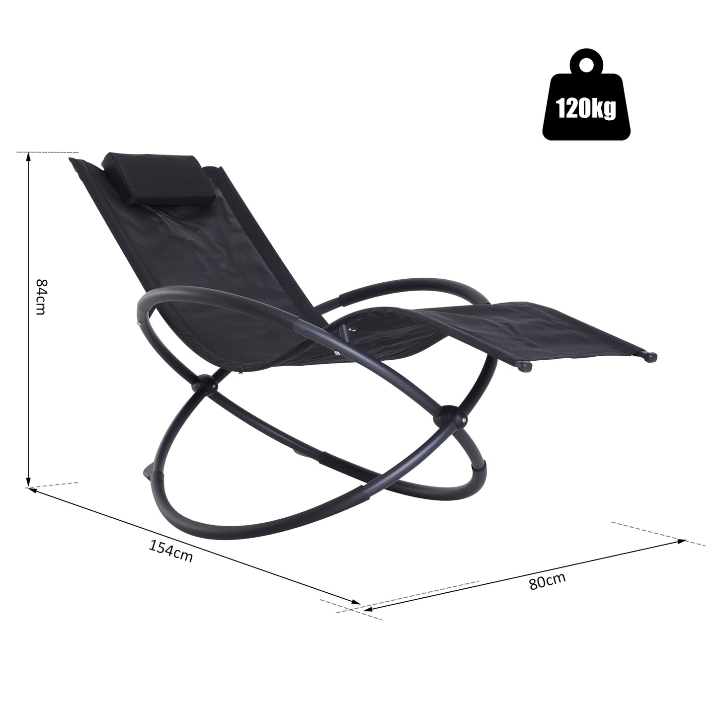 Outsunny Outdoor Orbital Lounger Zero Gravity Patio Chaise Foldable Rocking Chair w/ Pillow Black--ChewyGames-ChewyGames