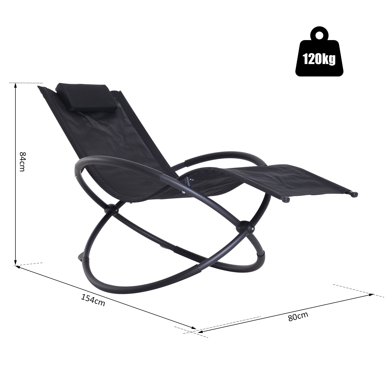 Outsunny Outdoor Orbital Lounger Zero Gravity Patio Chaise Foldable Rocking Chair w/ Pillow Black--ChewyGames-ChewyGames