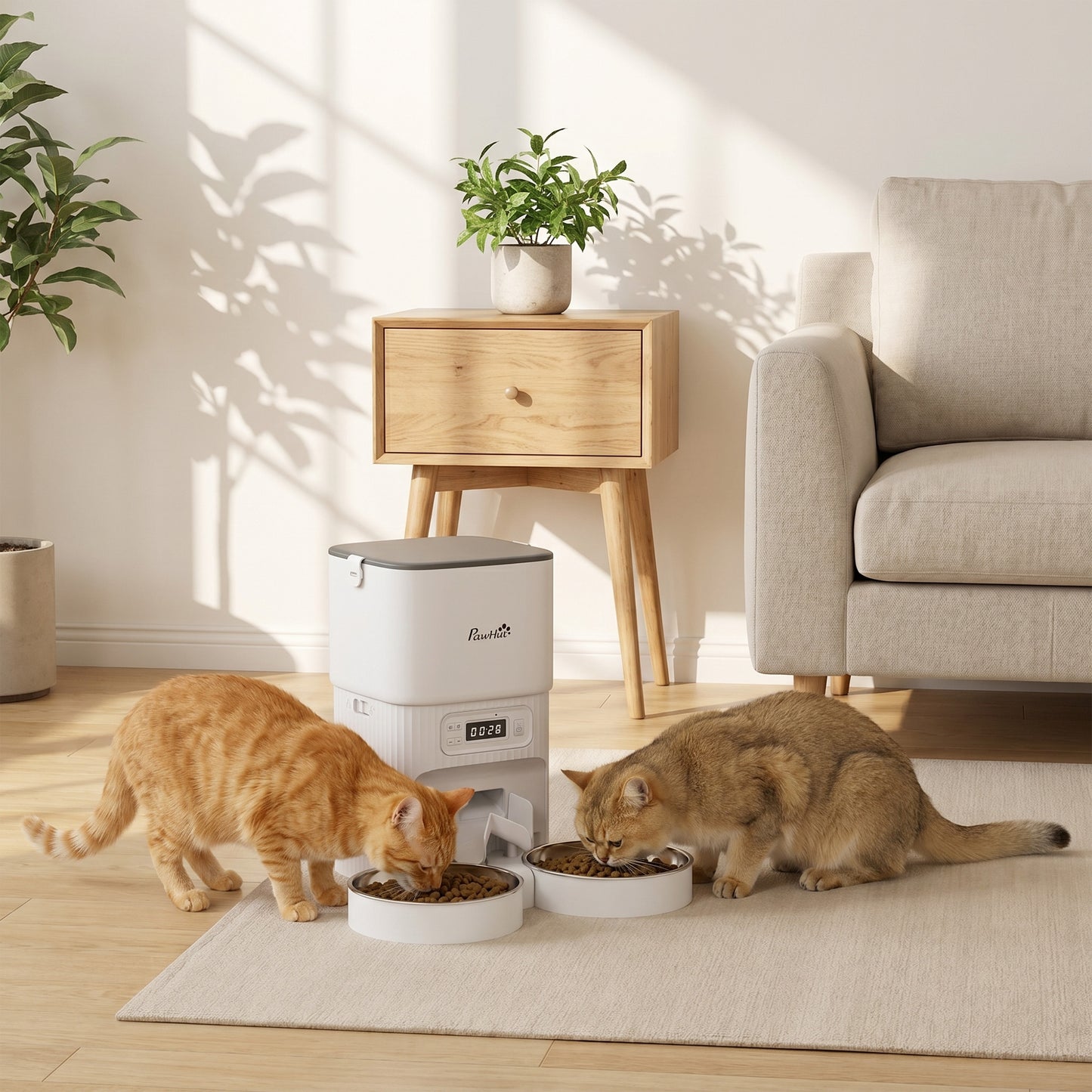 PawHut Automatic Cat Feeder Timed Portion Control Pet Food Dispenser with 2 Stainless Steel Bowls