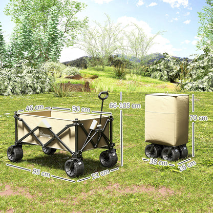 Outsunny Folding Garden Trolley, Outdoor Wagon Cart with Carry Bag, for Beach, Camping, Festival, 120KG Capacity, Khaki