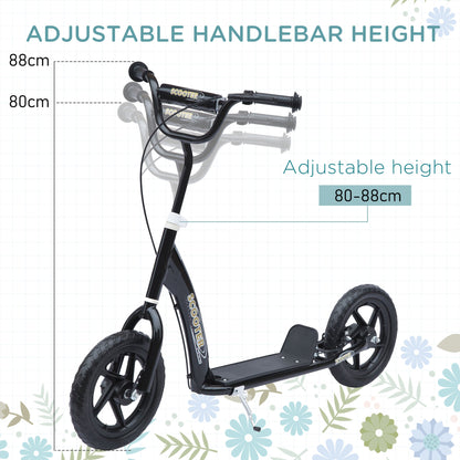 HOMCOM Kids Scooter Kick Scooter, with 12" EVA Tyres, Rear Brake, Big Wheels Scooter for 5-12 Years , Black
