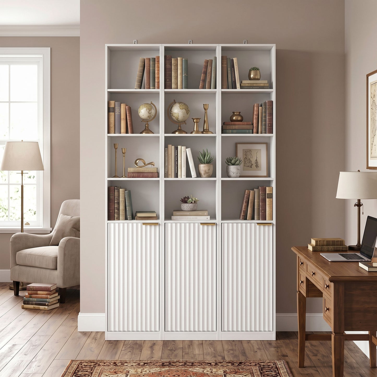HOMCOM Bookcase Adjustable Shelf Bookshelf Anti-Tip Hardware 6-Tier Storage Cabinet White Wood Effect