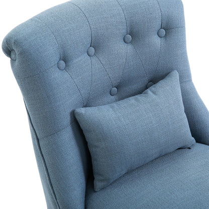 HOMCOM Tub Chair, Armless Single Sofa, Modern Button Tufted Armchair, Upholstered Linen Fabric Longue Accent Chair for Living Room, Bedroom, Set of 2, Blue