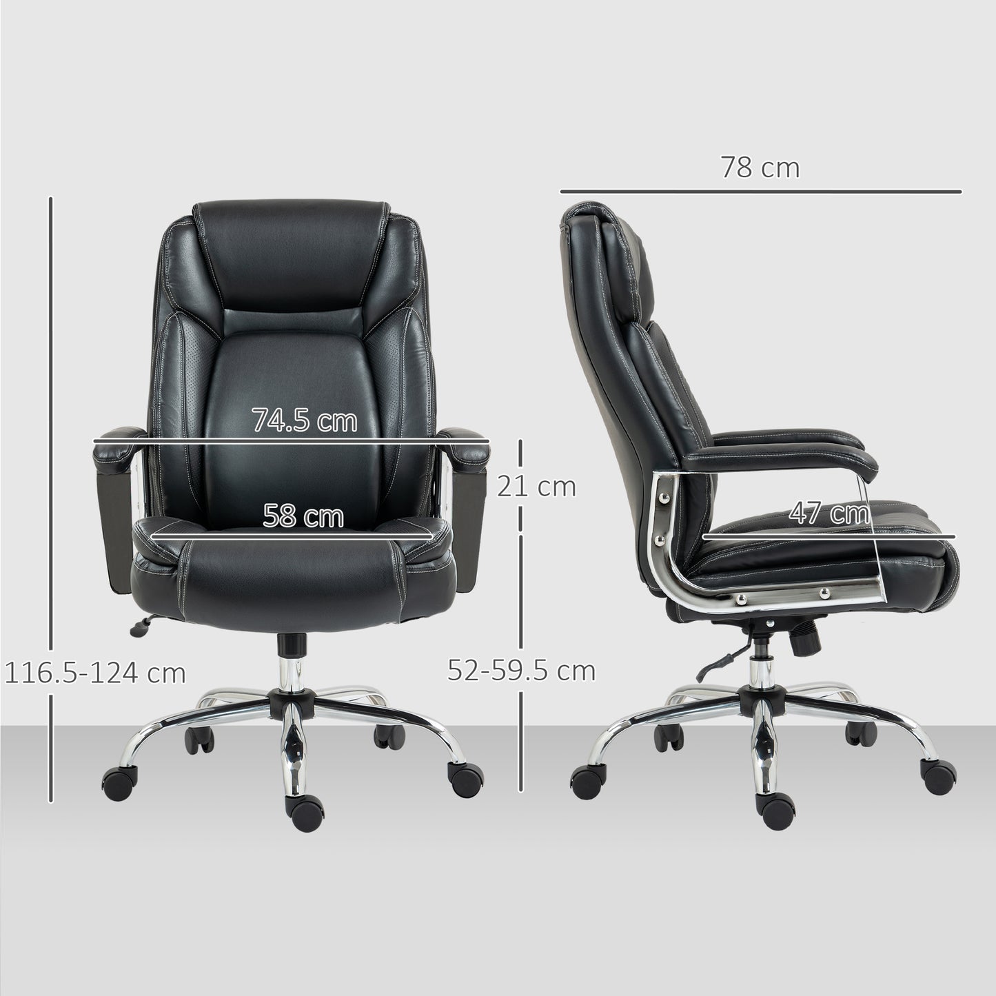HOMCOM Ergonomic Office Chair, Heavy Duty Faux Leather Desk Chair with Tilt Function, Adjustable Height, 227kg 500LBS Swivel Computer Chair for Home Study, Black-Office Chairs-ChewyGames-ChewyGames