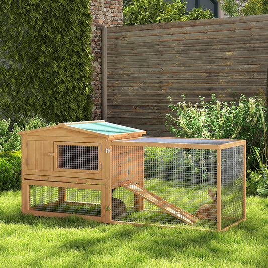 Pawhut Wooden Rabbit Hutch Guinea Pig hutch House 2 Tier with Rabbit Run for Outdoor Garden Backyard, Natural