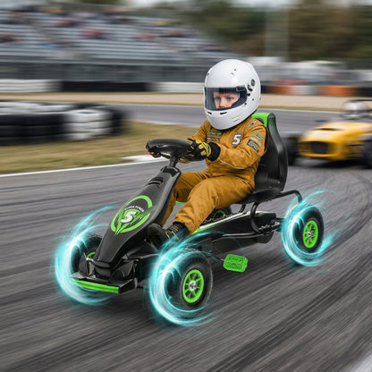 HOMCOM Kids Pedal Go Kart, with Adjustable Seat, Inflatable Tyres - Green