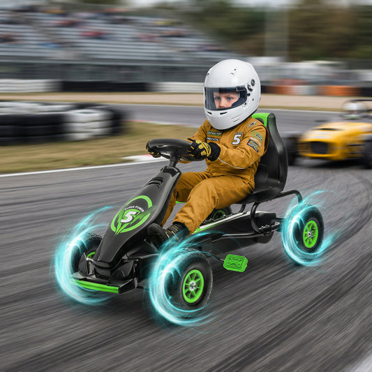 HOMCOM Kids Pedal Go Kart, with Adjustable Seat, Inflatable Tyres - Green