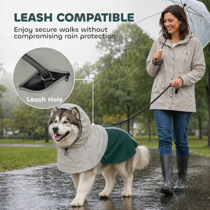 PawHut Dog Raincoat with Hood, Waterproof & Breathable Rain Jacket with Leash Hole, for Extra Large Dogs, Green, XL