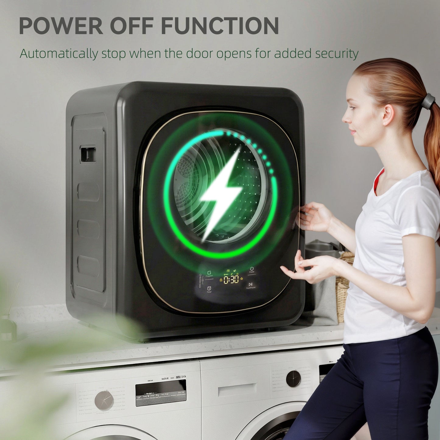 HOMCOM 4kg Vented Tumble Dryer with 5 Drying Mode, 800W Compact Freestanding Front Tumble Dryer, Black