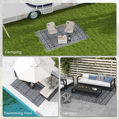 Outsunny 182 x 274cm Reversible Patterned Outdoor Rug, with Bag - Black/Grey--ChewyGames-ChewyGames