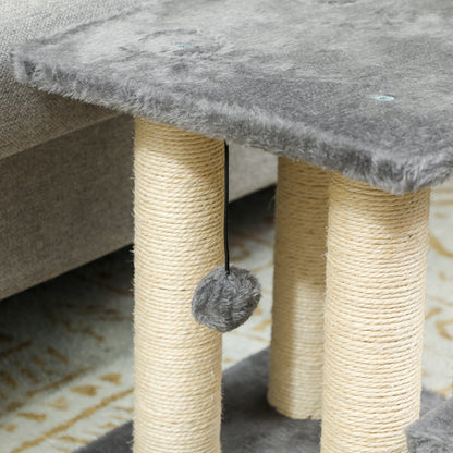 PawHut Dog Steps for Bed, 3 Step Adjustable Pet Stairs for Sofa with 6 Sisal Scratching Posts for Small Dogs & Cats, Grey