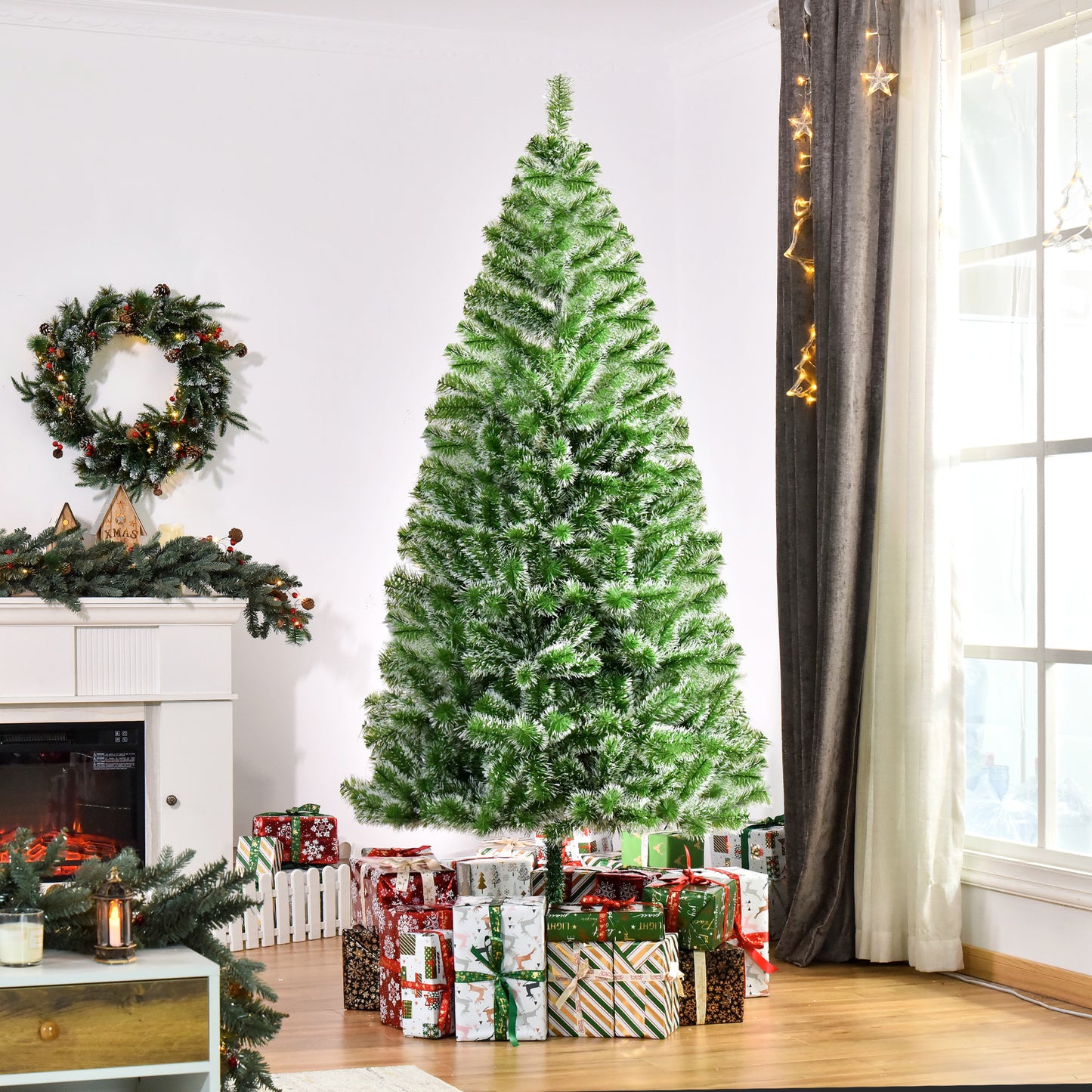 HOMCOM 7FT Indoor Christmas Tree Artificial Decoration Xmas Gift with Metal Stand Branch Tips-Artificial Trees-ChewyGames-ChewyGames