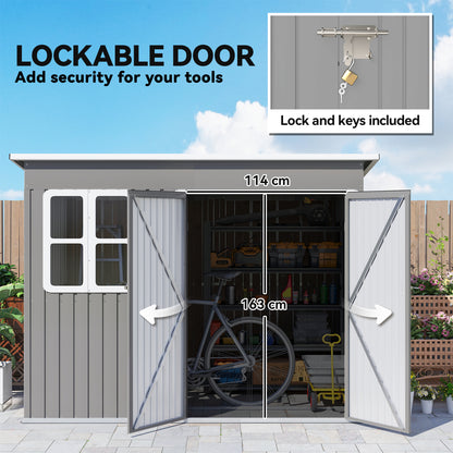 Outsunny 8.5 x 6ft Storage Shed Galvanised Steel Garden Shed, Metal Shed with Foundation Kit, Window, Lockable Wide Doors and Air Vents for Outdoor Patio, Light Grey