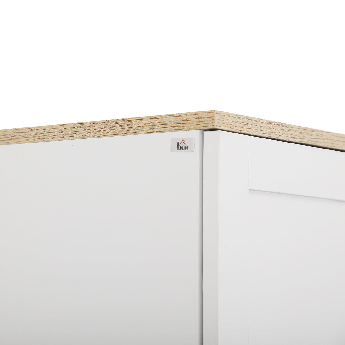 HOMCOM Freestanding Kitchen Cupboard, 4-Door Storage Cabinet Organizer with Adjustable Shelves White Embossed Wood Grain