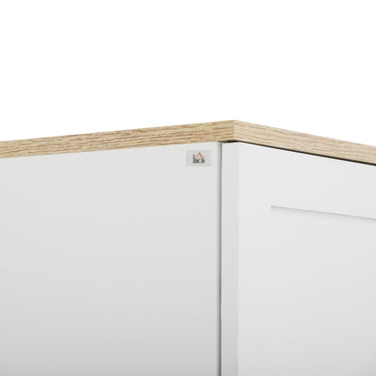 HOMCOM Freestanding Kitchen Cupboard, 4-Door Storage Cabinet Organizer with Adjustable Shelves White Embossed Wood Grain