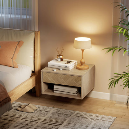 HOMCOM Set of Two Floating Bedside Tables - Natural Wood Finish