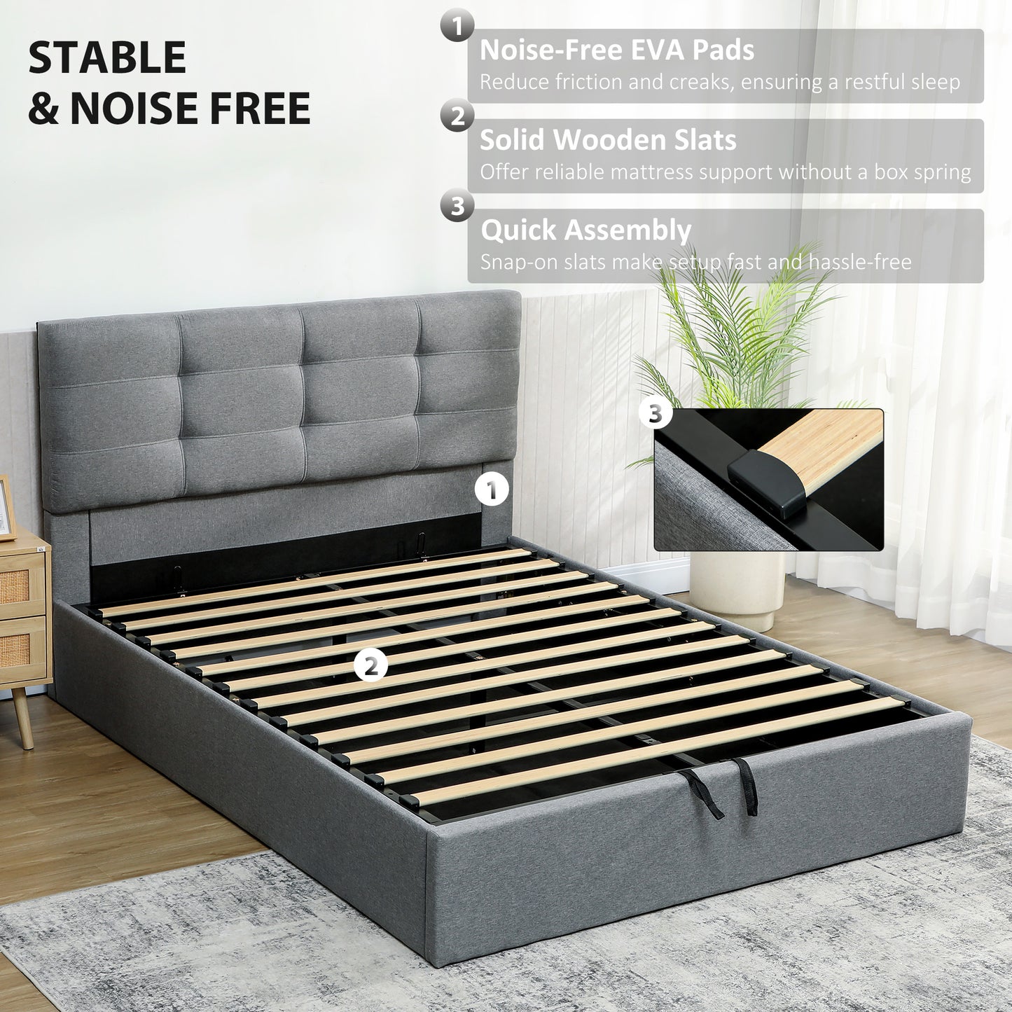 HOMCOM 5ft King Ottoman Bed with Gas Lift Storage - Grey
