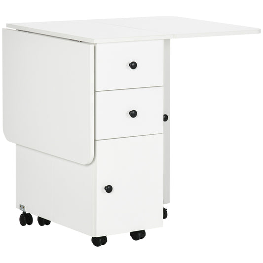 HOMCOM Multi-Storage Six-Person Drop Leaf Dining Table -  White