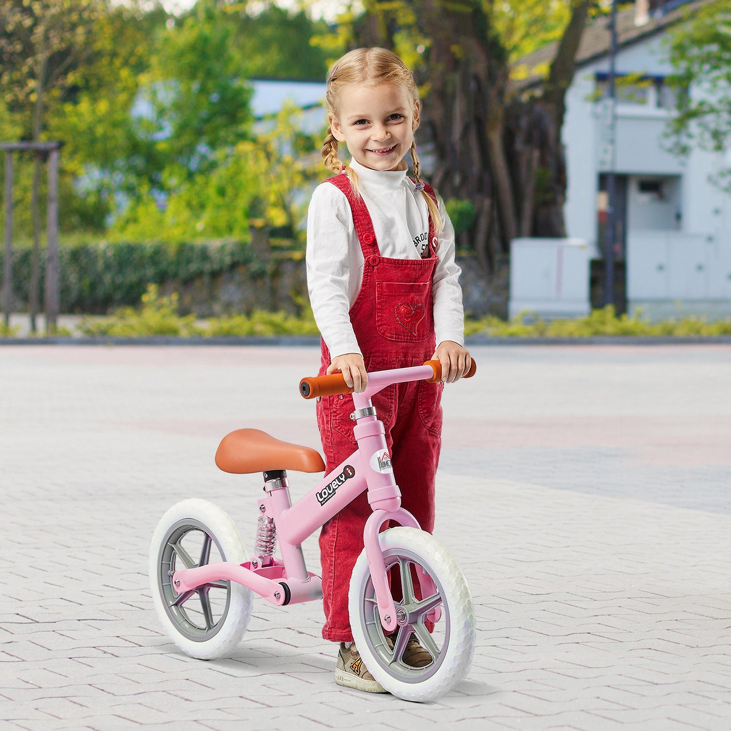 HOMCOM 12" Kids Balance Bike No Pedal Bicycle EVA Tyre Adjustable Seat Toddler Training Bike W/ Shock Absorber 2 - 5 Years Gift for Boys Girls Pink