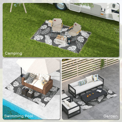Outsunny Plastic Straw Reversible RV Outdoor Rug with Carry Bag, 182 x 274cm, Grey and White--ChewyGames-ChewyGames