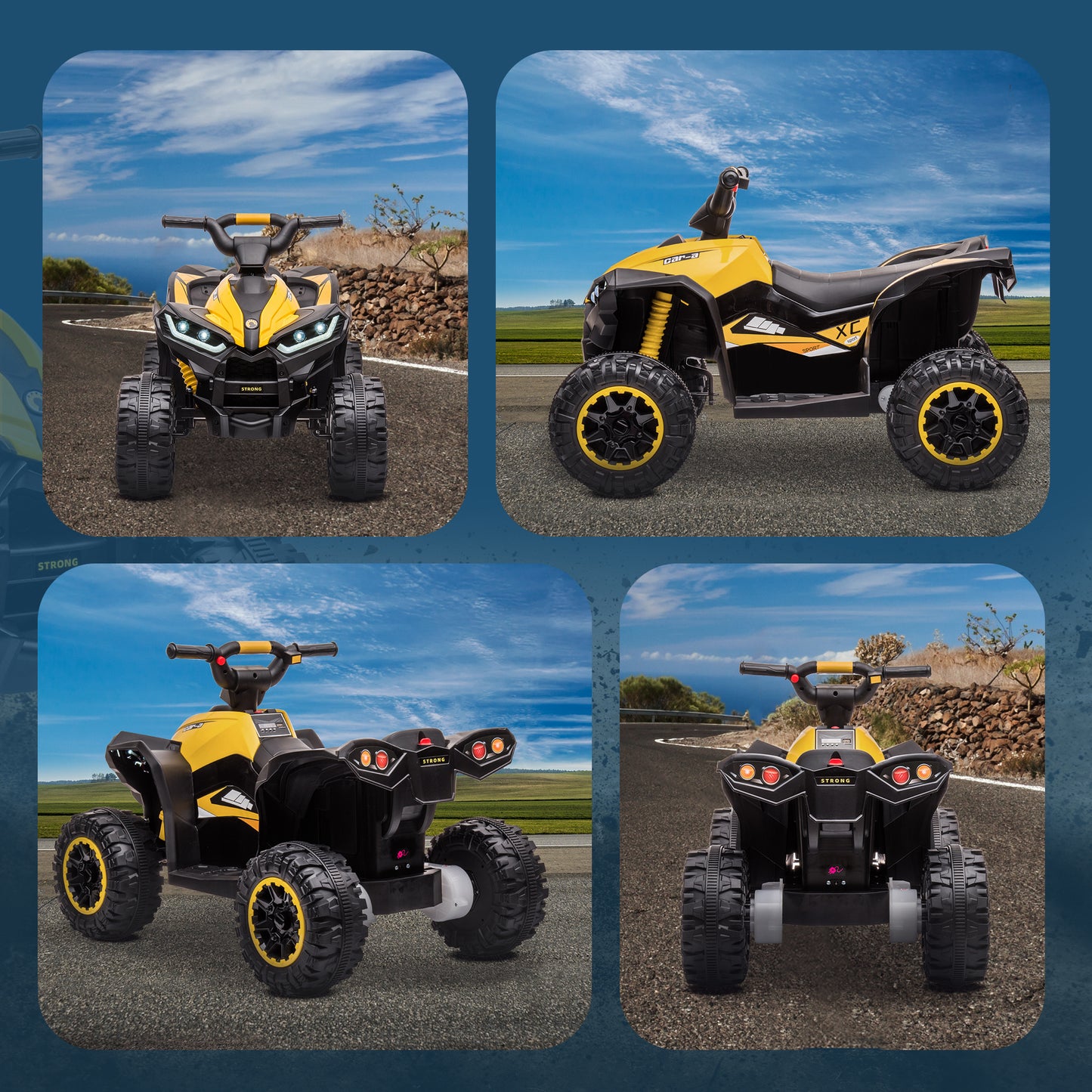 HOMCOM 12V Ride-On Quad Bike w/ Music, Horn, for Ages 3+ Years - Yellow