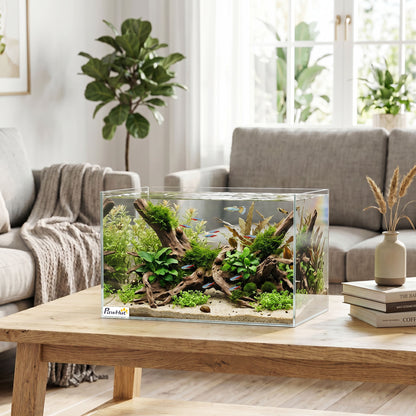PawHut Fish Tank Bare Glass for DIY Glass Aquarium with Protective Base Mat 24L Transparent for Fish Shrimps