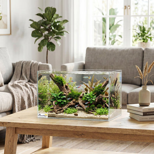 PawHut Fish Tank Bare Glass for DIY Glass Aquarium with Protective Base Mat 24L Transparent for Fish Shrimps