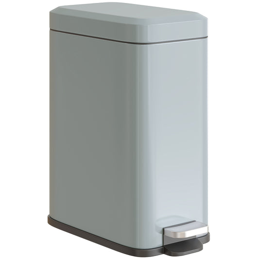 HOMCOM 5L Rectangular Compact Bin Steel Body Removable Bucket Quiet-Close Lid w/ Pedal Lid Rubbish Trash Can Home Office Bedroom Bathroom Living Room Garbage Tidy Clean Grey