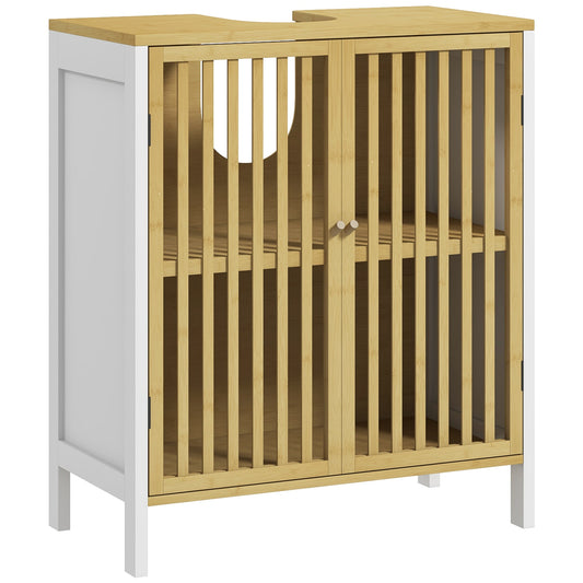 HOMCOM Bamboo-Blend Retro Cut-Out Under Sink Cabinet