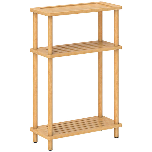 HOMCOM Bamboo Side Table, 3-Tier Slim End Table, Nordic Style, for Living Room, Bedroom, Office, Tool-Free Assembly, Natural Wood Finish