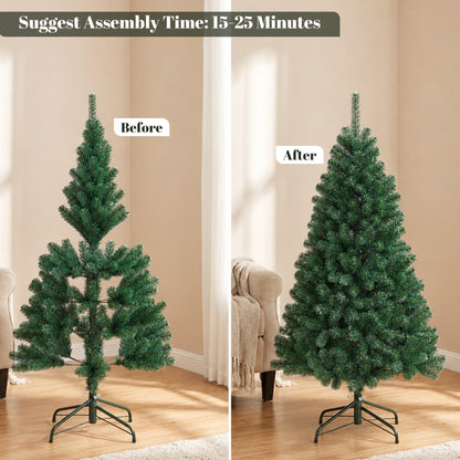 HOMCOM 5ft Artificial Christmas Tree, Fir Hinged Xmas Tree with 420 Branch Tips, Foldable Steel Stand, Green