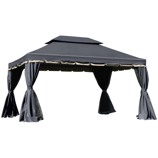 Outsunny 3 x 4m Aluminium Garden Gazebo, Marquee Canopy Shelter Pavilion Party Tent with Nets and Curtains for Garden and Deck, Black
