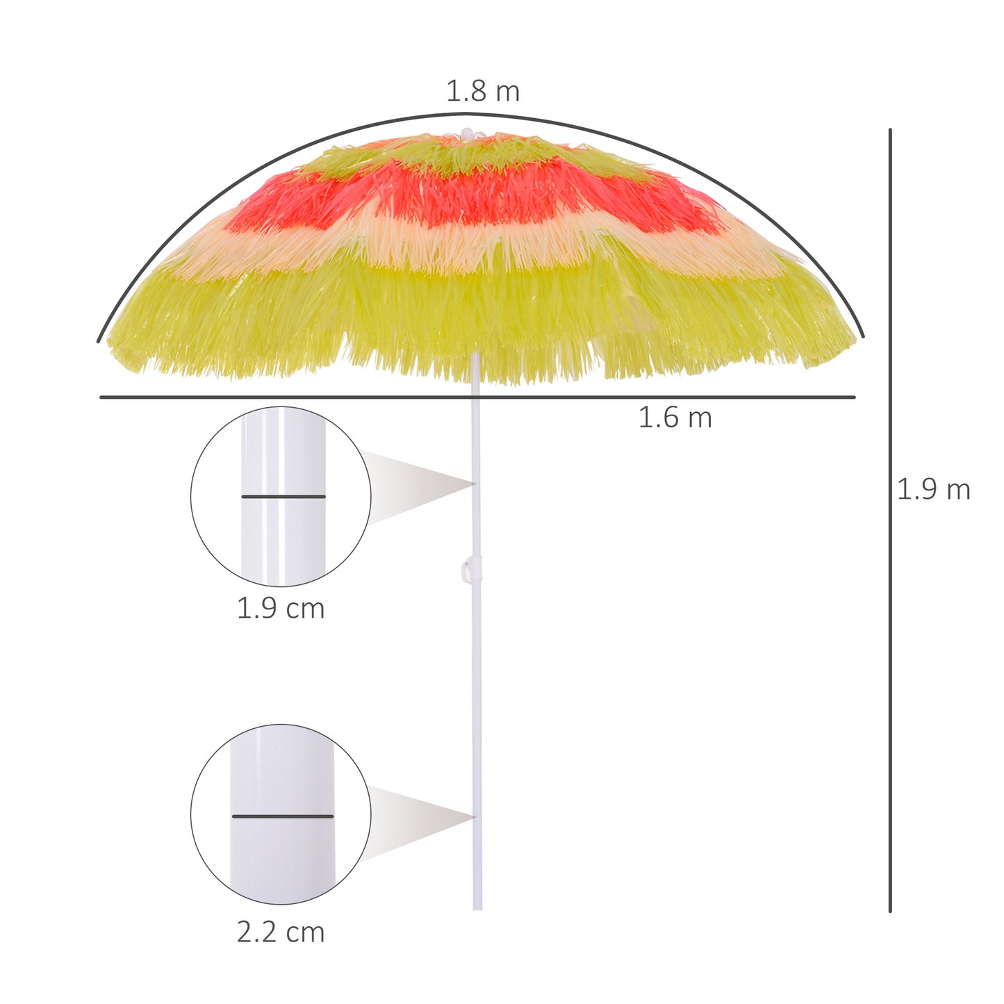 Outsunny 1.6m Garden Hawaii Parasol, Patio Beach Sun Umbrella Sunshade Hawaiian Folding Tilting Crank Parasol (Multicolour)-Parasols-ChewyGames-ChewyGames