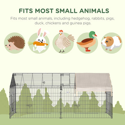 PawHut Metal Rabbit Run Playpen, Guinea Pig Cage, 220 x 103 x 103cm, Beige