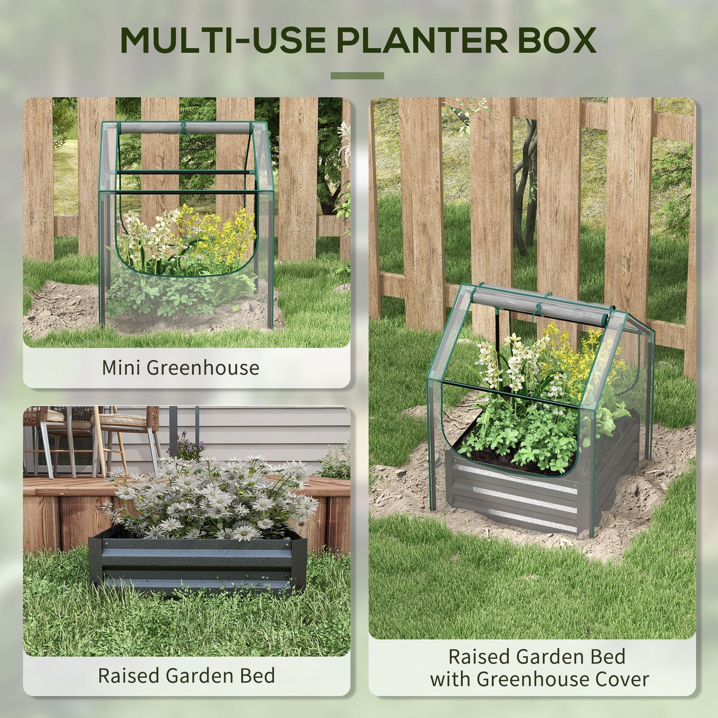 Outsunny 61 x 61cm Garden Planter Bed, with Cover - Grey
