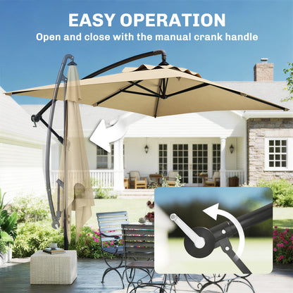 Outsunny 3m Square Canopy Cantilever Parasol, with Cross Base - Beige