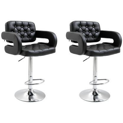 Set of 2 PU Leather Upholstered Swivel Bar Stool, Height Adjustable Barstool with Back, Armrest, Footrest for Kitchen