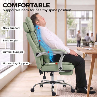 HOMCOM Executive Office Chair, PU Big and Tall Office Chair 180 kg with Wide Seat, Reclining, Lumbar Support, Light Green