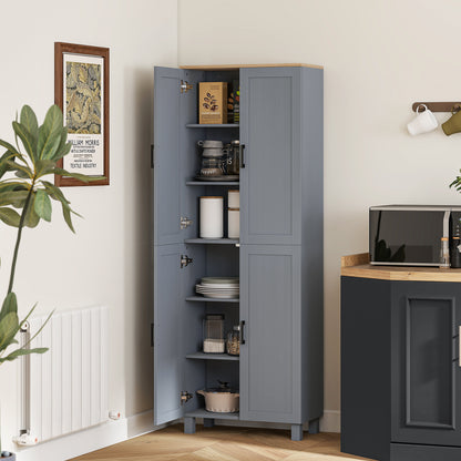 HOMCOM Freestanding Kitchen Cupboard, 4-Door Storage Cabinet with Adjustable Shelves, Modern Kitchen Pantry, 170cm, Grey