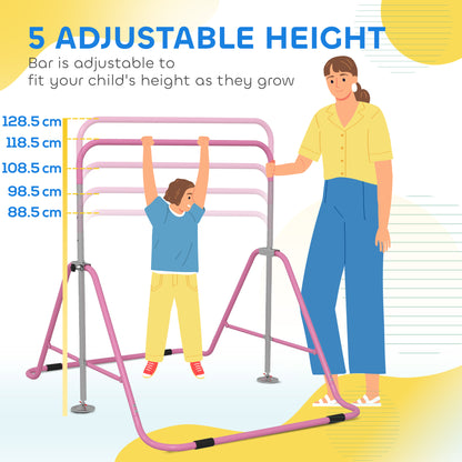 HOMCOM Kids Gymnastic Bar, with Adjustable Height, Foldable Horizontal Bars - Pink