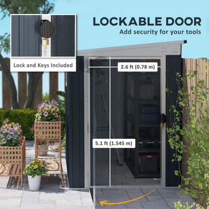 Outsunny 4 x 6ft Garden Metal Shed, Outdoor Storage Shed with Window, 2 Vents and Lockable Door, Dark Grey