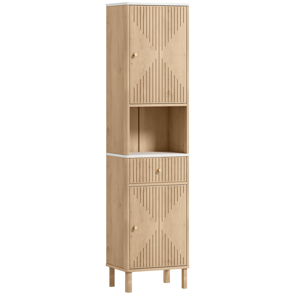 HOMCOM Slim Bathroom Cabinet with Silent Drawer Rail for Scandinavian, Japanese Styles - Wood-Effect-Bathroom Cabinets-ChewyGames-ChewyGames