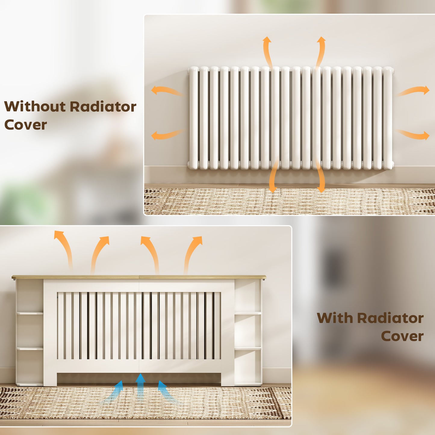 HOMCOM Radiator Cover with Open Storage Shelves, Vertical Slatted Cabinet Shelf Heater Cover for Living Room, Hallway, Extra Large, White