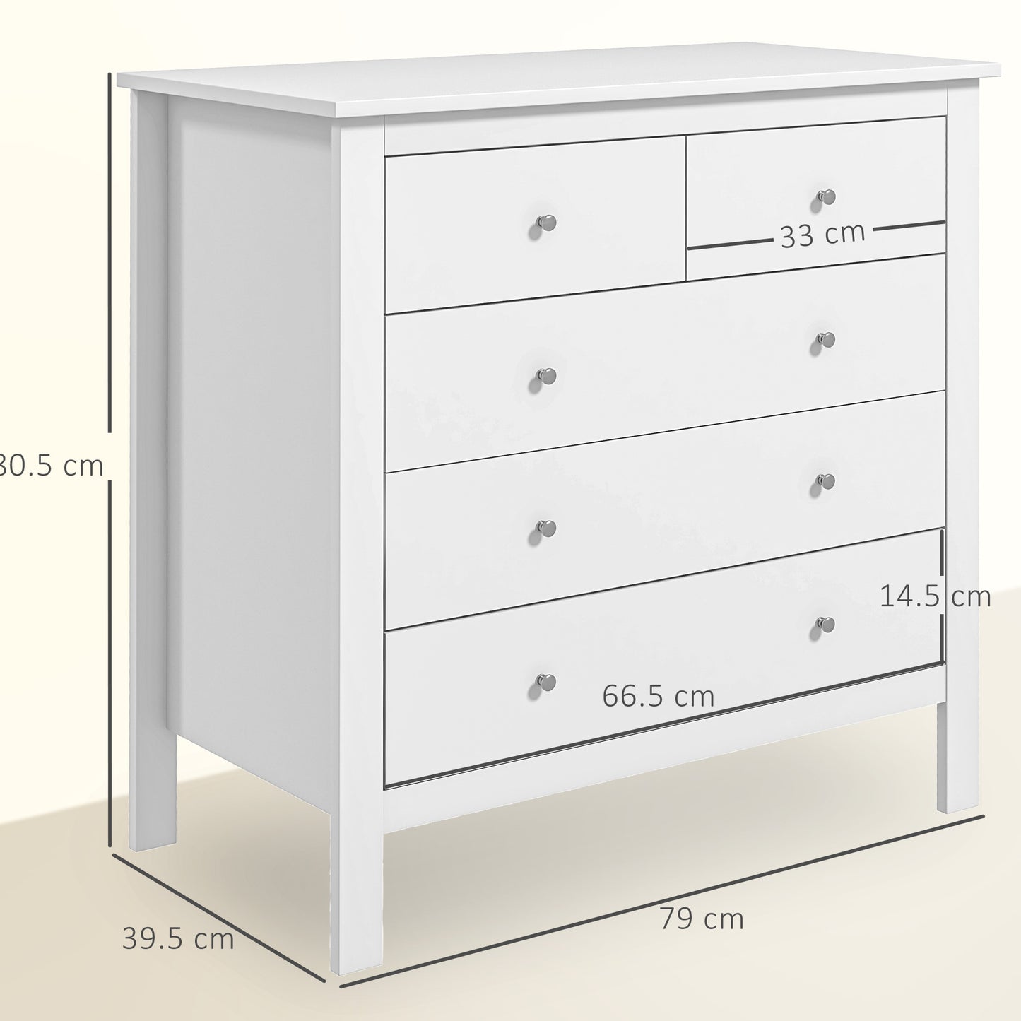 HOMCOM 5 Drawer Dresser for Bedroom, Modern Chest of Drawers, Wide Storage Unit for Living Room, Hallway, Closet, White